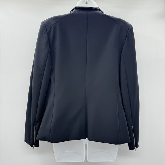 rag & bone Zipper Detail 1-Button Blazer Sz 6 Black Leather Detail Corporate - Picture 2 of 16